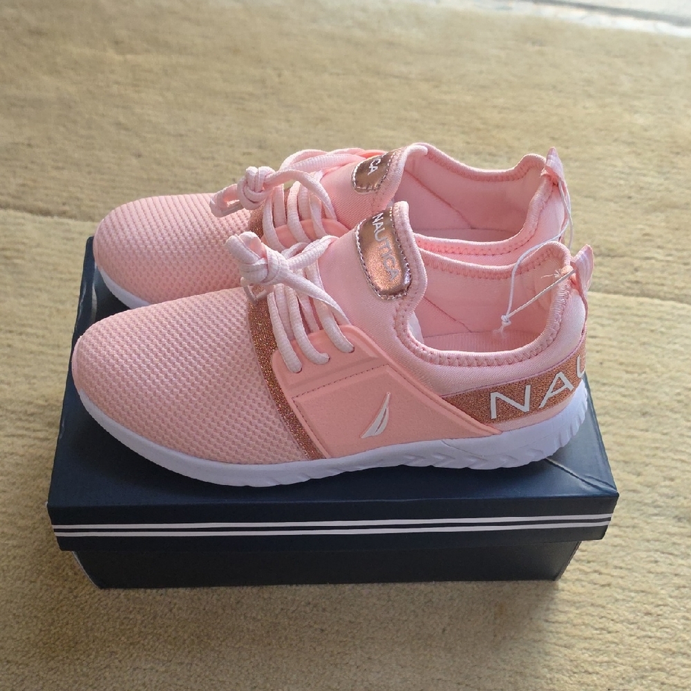 Nautica Big Girl Rose Gold Mesh Sneakers with Sparkle Detail New